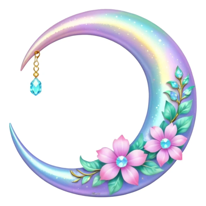 glossy Pastel iridescent floral shiny crystal crescent damask moon sticker