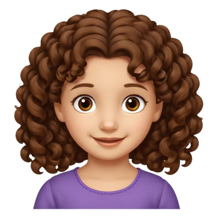 EMOJI COMO IPHONE IOS SOLO CARA NIÑA 3 AÑOS PELO LARGO, ONFULADO, MARRON SEMIRECOGIDO, Y OJOS MARRONES. SONRIENDO, SIN CUELLO Y FONDO TRANSPARENTE sticker
