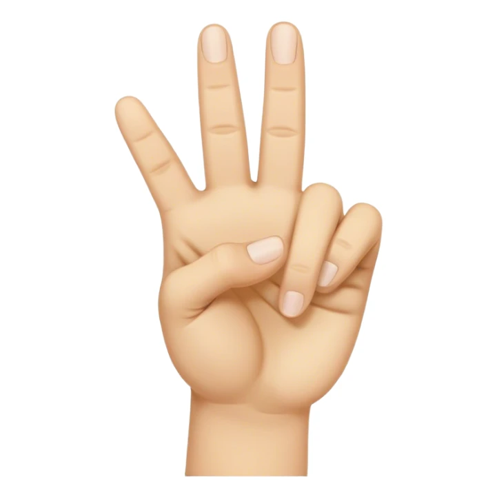 hand gesture, the hand only has four fingers and a thumb, second and third fingers down, the other two fingers up and the thumb up as well sticker