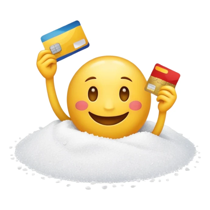 happy emoji with a pile of salt and credit card sticker