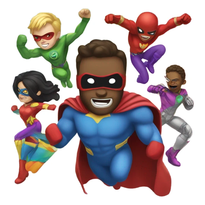 super hero fighting villains with a rainbow suit sticker