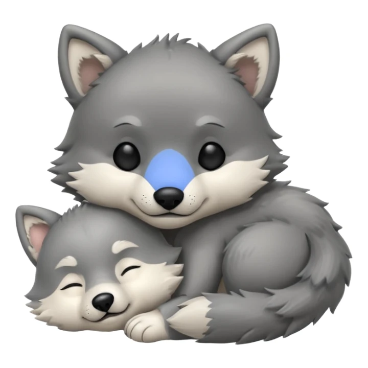 cute baby wolf sleeping with a little wolf stuffed animal sticker