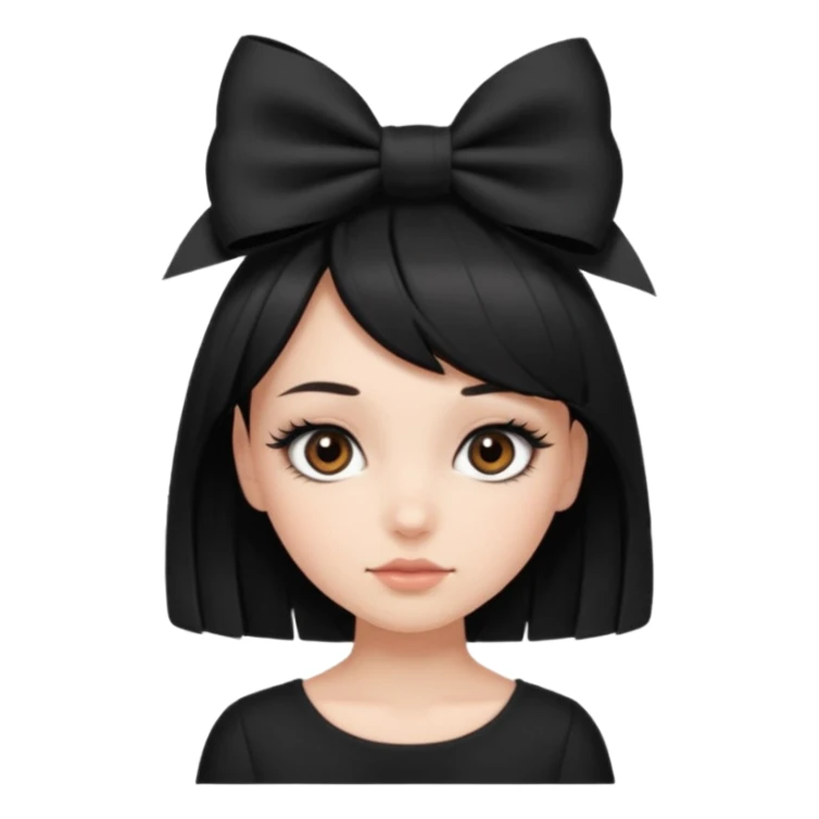 Girl with black cute  cut with a black top and a bow on her head with long lashes sticker