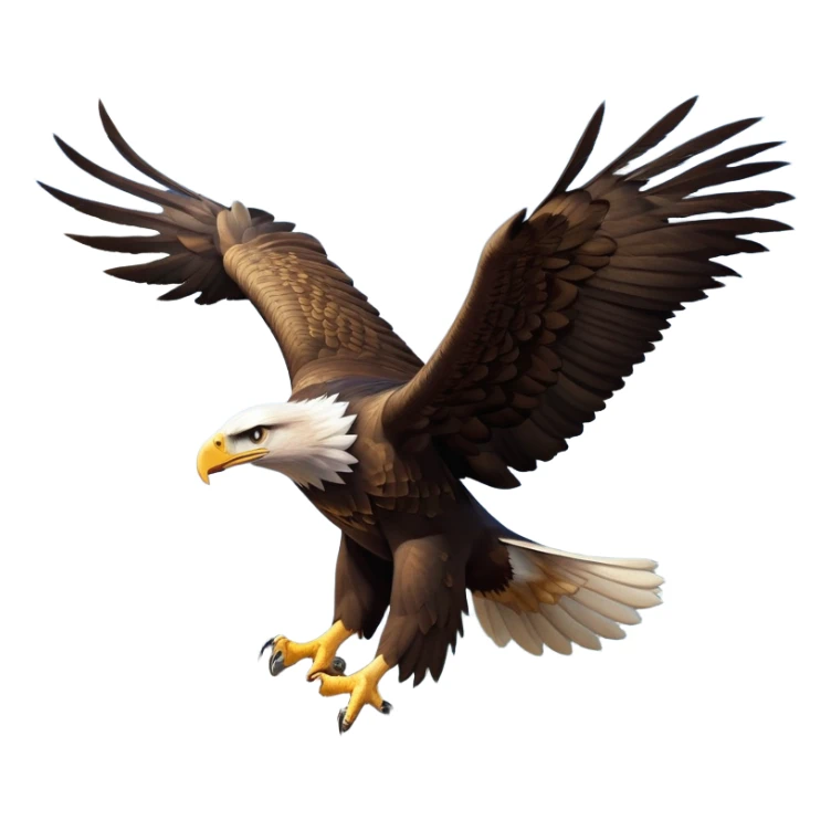 cinematic-eagle-realistic-full-body-soaring-emoji,-massive-wings-spread-wide-against-the-open-sky,-sharp-beak-curved-and-powerful,-piercing-golden-eyes-scanning-the-land-below,-strong-feathered-legs-tucked-tight,-dark-brown-feathers-contrasting-against-the-clouds,-simplified-yet-realistic-focused-features,-highly-detailed,-glowing-with-a-regal-majestic-glow sticker