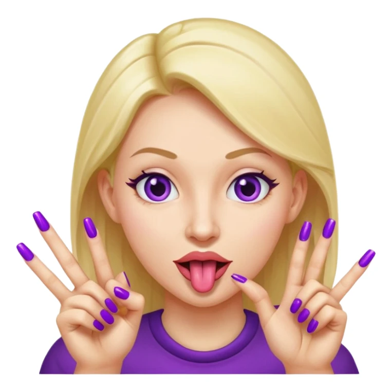 Face with tounge out with thumb and pointer finging and long purple nails  sticker