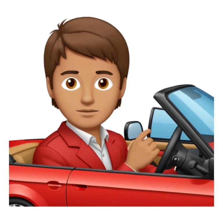 Guy with brown hair driving red BMW e30 with sticker