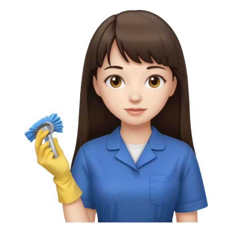 girl brunette with bangs long hair cleaning sticker