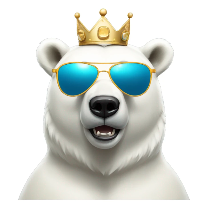polar bear dj, cute emoji face, looking forward, wearing cool sunglasses, wearing over-ear headphones, wearing a fun crown on top of his head sticker