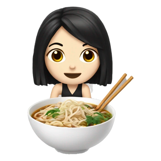 White girl with black hair eating pho/noodles sticker