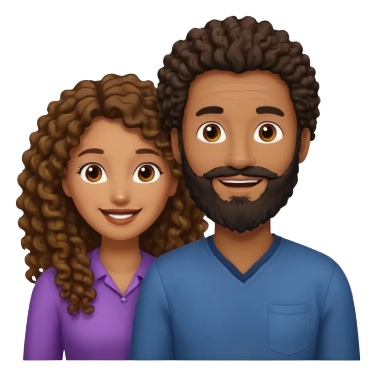 Beso mujer morena rizada cabello largo y hombre blanco con barba negra sticker