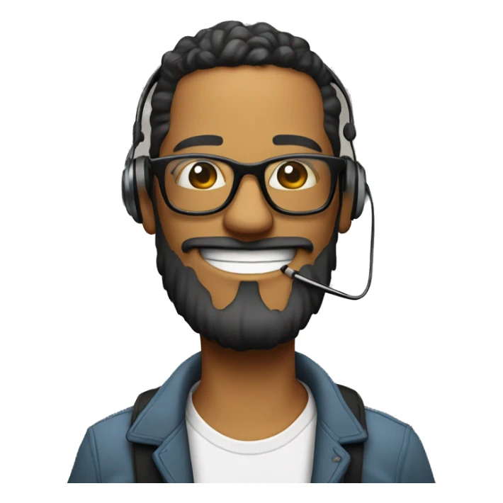 A streamer in cartoon style that smokes dab with a beard glasses and headphones that is saying hi sticker