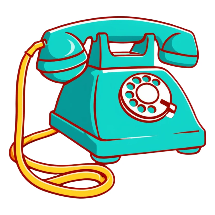 A retro corded telephone with spiral cord connecting handset to base sticker