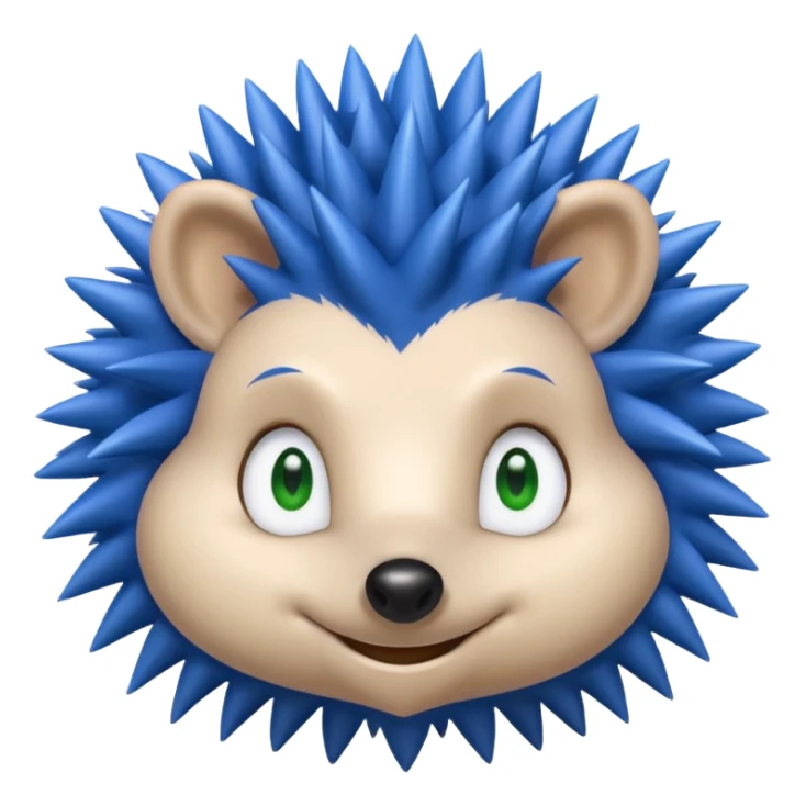 Blue anthropomorphic hedgehog, spiky hair, large green eyes, confident smile. sticker