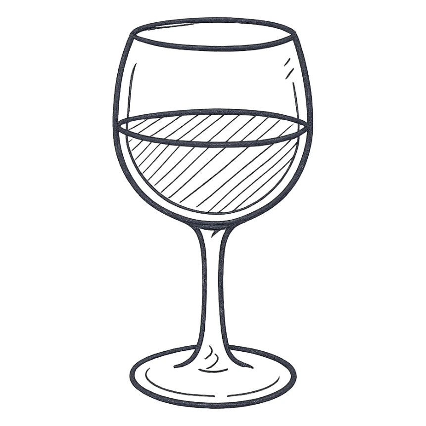 a glass of red wine, hand drawn black outline style sticker