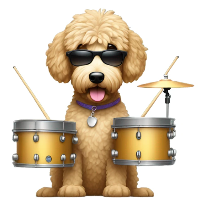 Golden doodle. Wearing sunglasses playing the drums  sticker