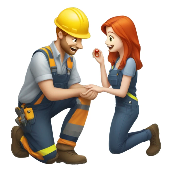 construction worker proposing marriage to red head girl sticker