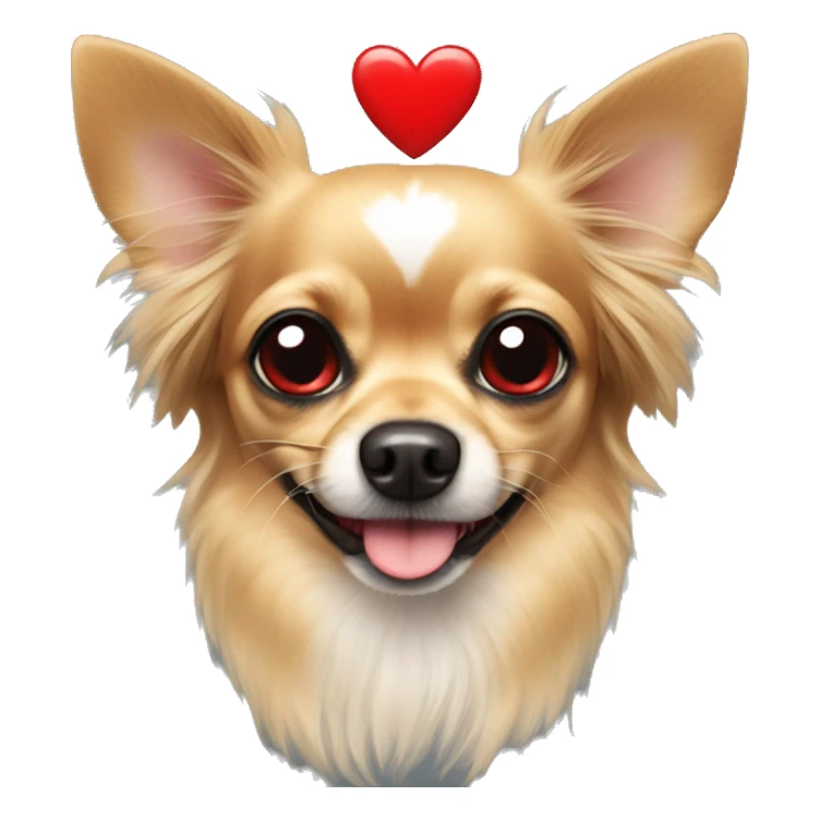 black and tan long-haired chihuahua with red hearts over eyes sticker
