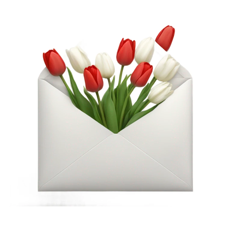 White-ish enevelope with 4 red tulips and 4 white tulips in sticker