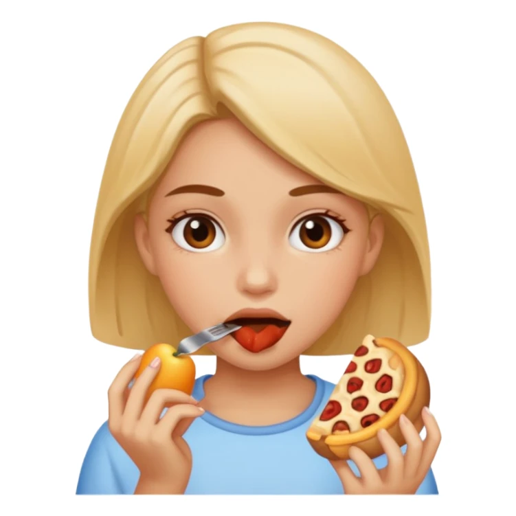 A girl eating  sticker