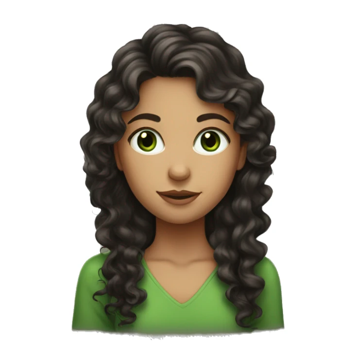 A girl with long curly dark brown hair eith green eyes sticker