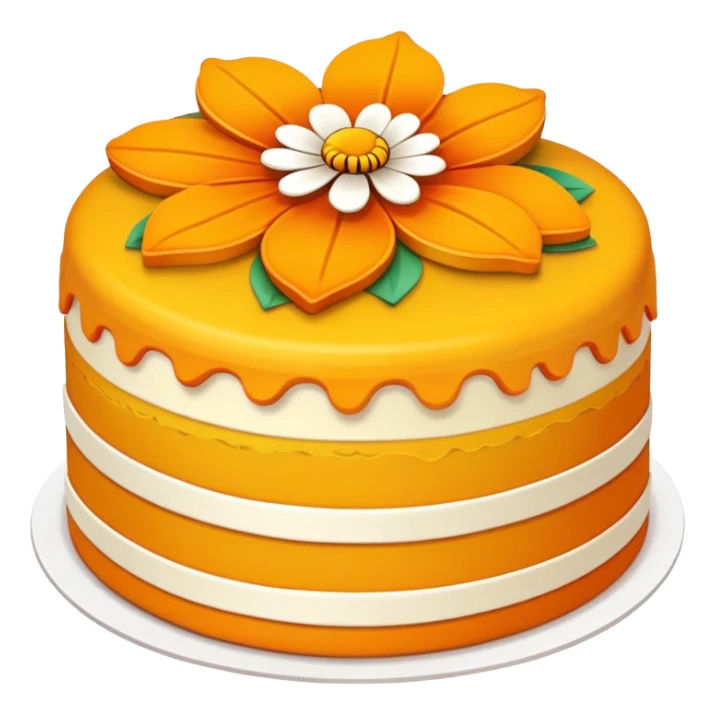 Double Ninth Festival Chongyang cake with layers and flower decorations, simplified emoji style with bold outlines and bright colors, cartoon style traditional autumn pastry sticker