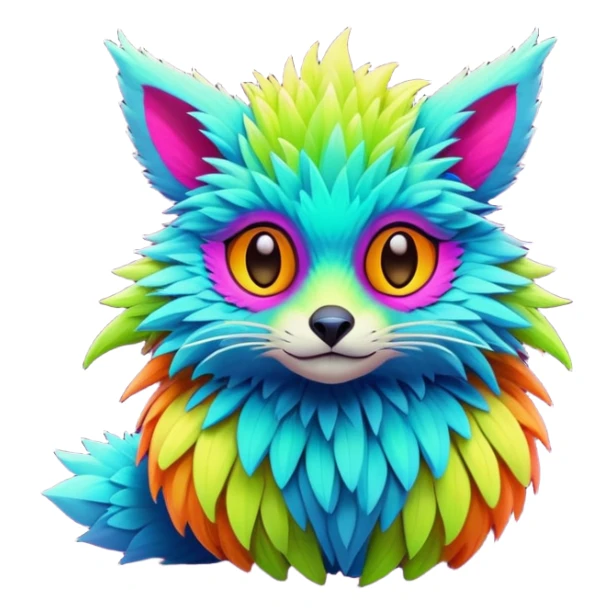 lush warm-colored modern colorful neon-colored Fakémon-Trico-creature sticker
