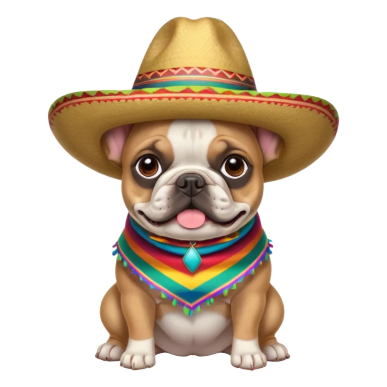 French bull dog wearing a Mexican hat and clothes  sticker
