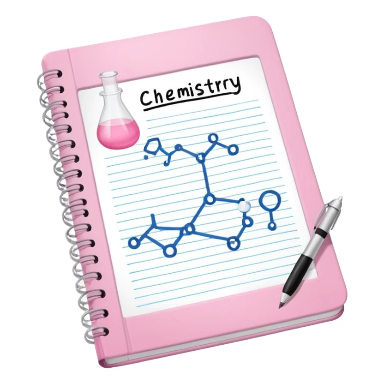 open baby pink note book with neat chemistry notes sticker