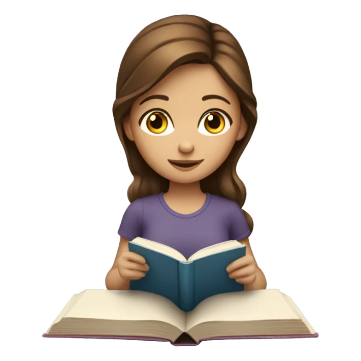 girl with blue eyes brown hair reading book sticker