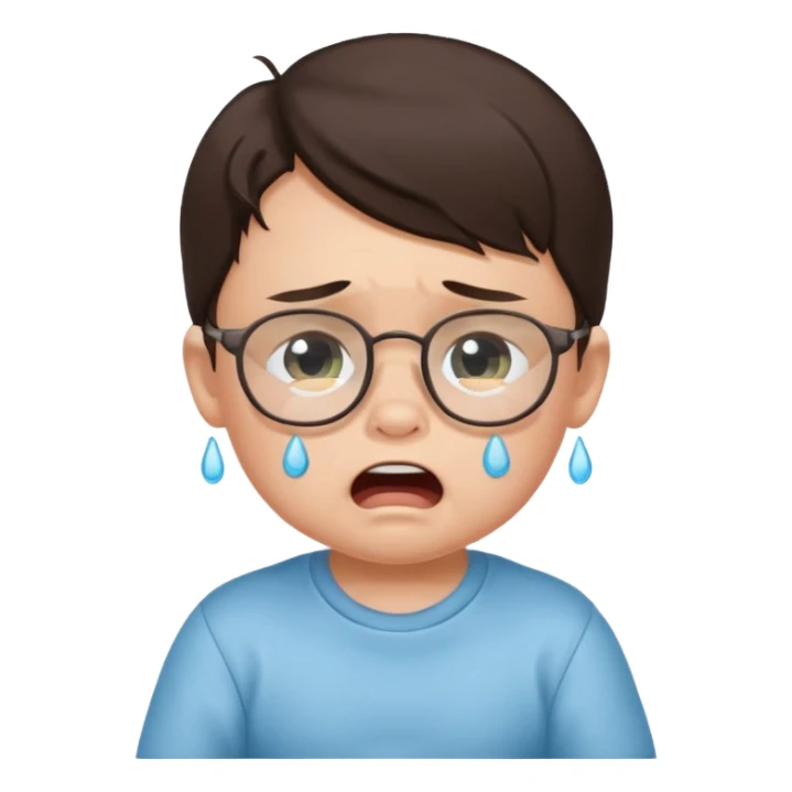 brunette baby boy crying with glasses sticker