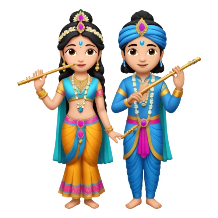 3d Krishna and Radha cute standing together with fuet sticker