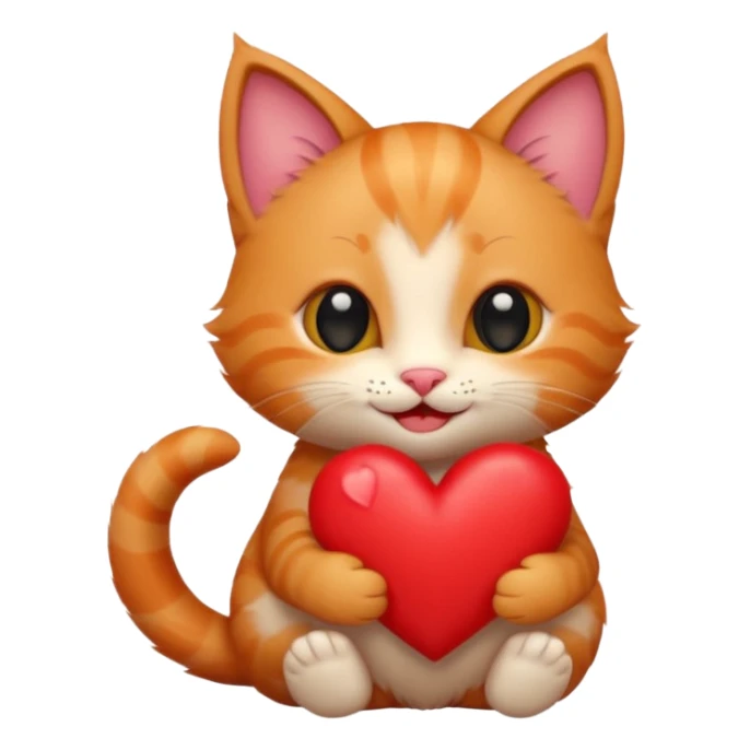The ginger kitten is hugging a heart, very happy and smiling, he has a very beautiful face. sticker