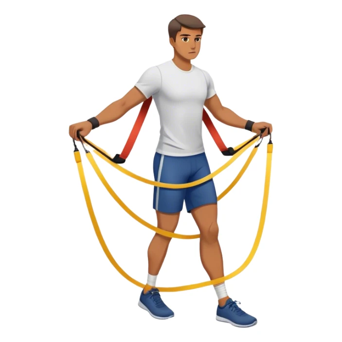 man stepping on resistance band sticker