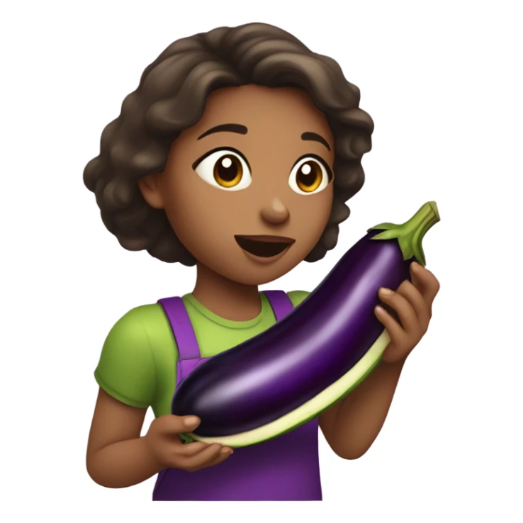 Girl eating egg plant sticker