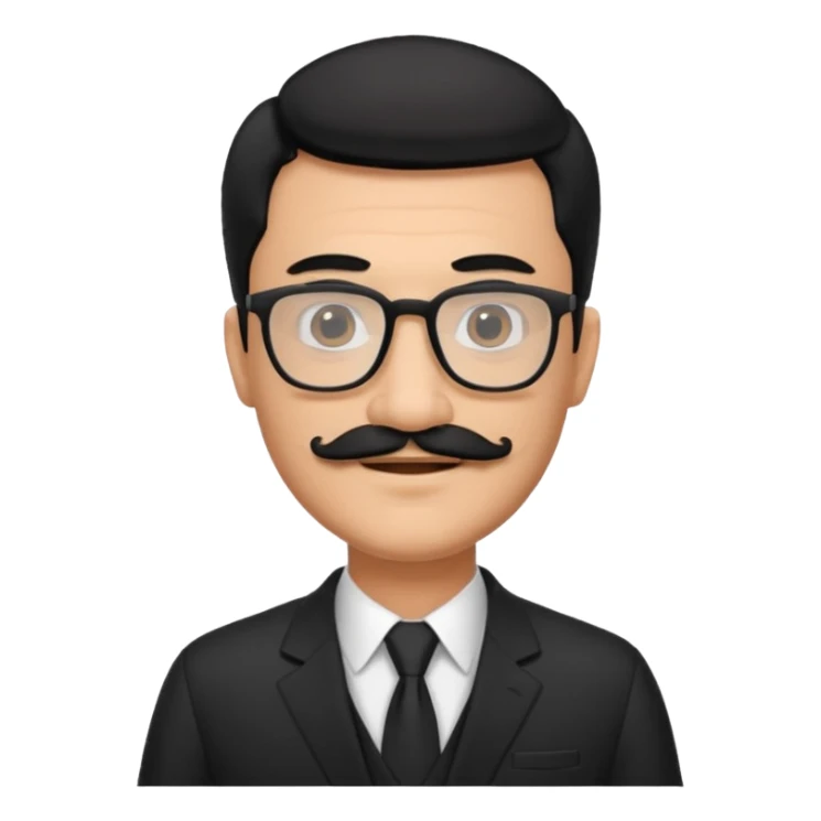 black hair dad in black suit and glasses with mustache sticker