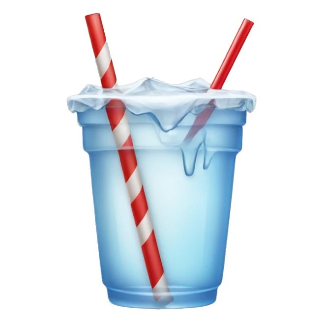a water cup, with ice in it, and a red and white straw, transparent background sticker