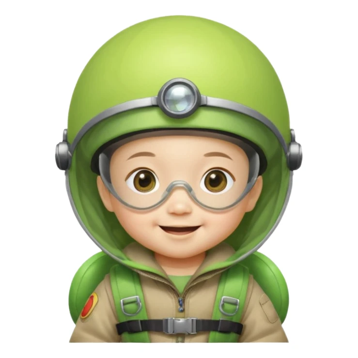 Skydiving asian baby with parachute and UFO lime sticker