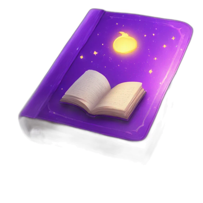 A magical book with purple effects and incomprehensible magical text sticker