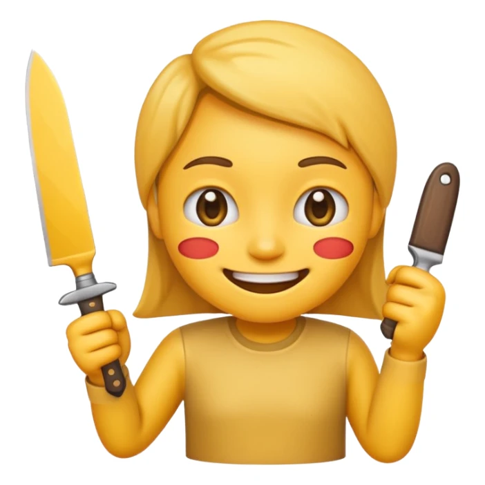 normal smile emoji 🙂 holding knife emoji in right hand sticker