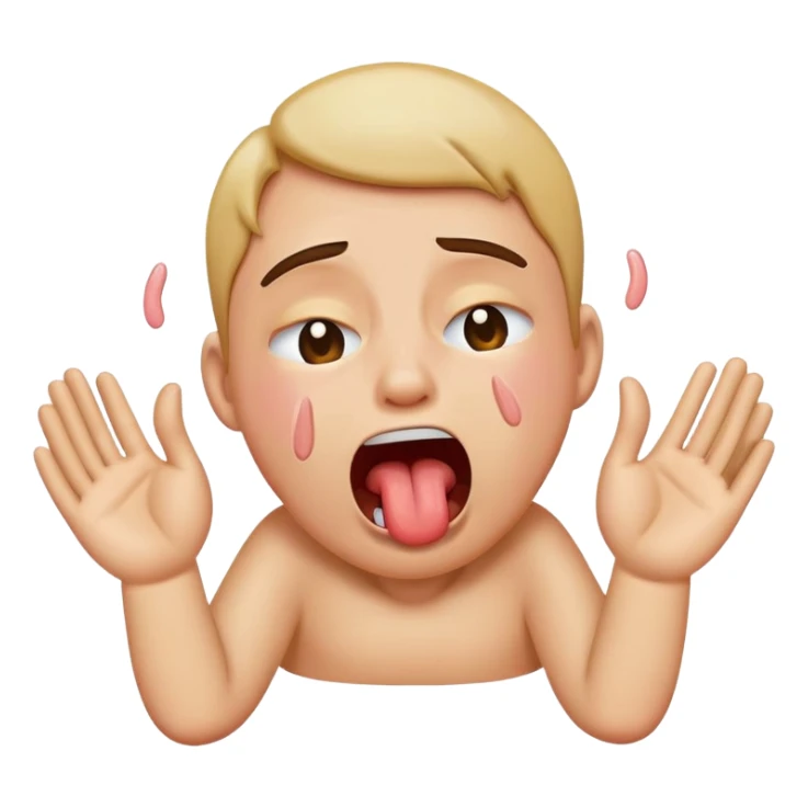 crying emoji with tongue out, choking self with two hands sticker