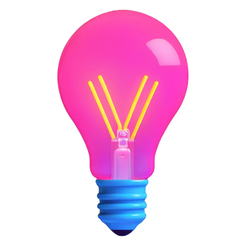 neon lightbulb glowing blue and pink with soft glossy highlight and modern minimal shape sticker