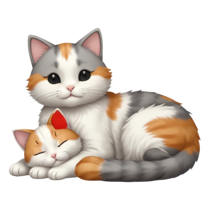 1 grey and white small cat with its eyes closed lying down leaning on its elbow with its paw curled under its head holding it up sticker