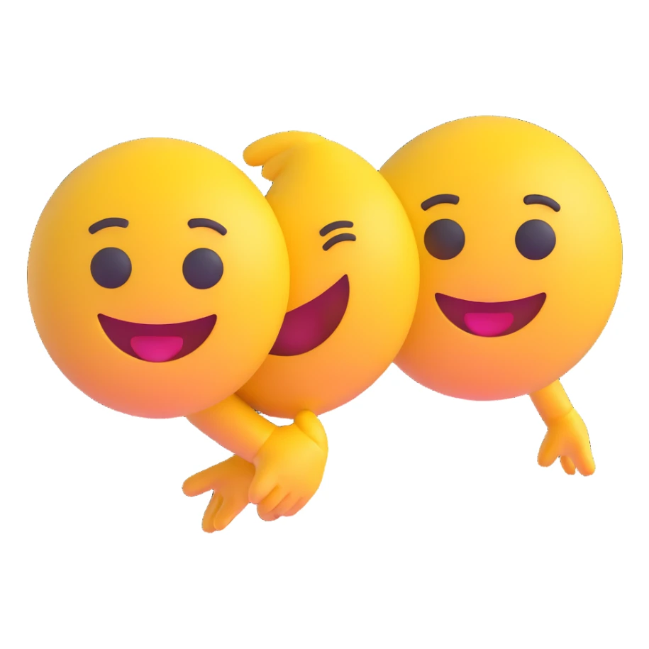 Place these two 3D emoji figures on a single image as two separate figures with noticeable space between them, maintaining a unified cartoon style without altering the original images. sticker