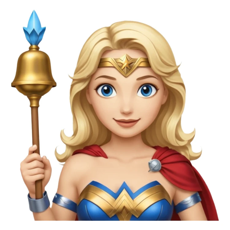 Blonde blue eyes Wonder Woman holding bell and baton sticker