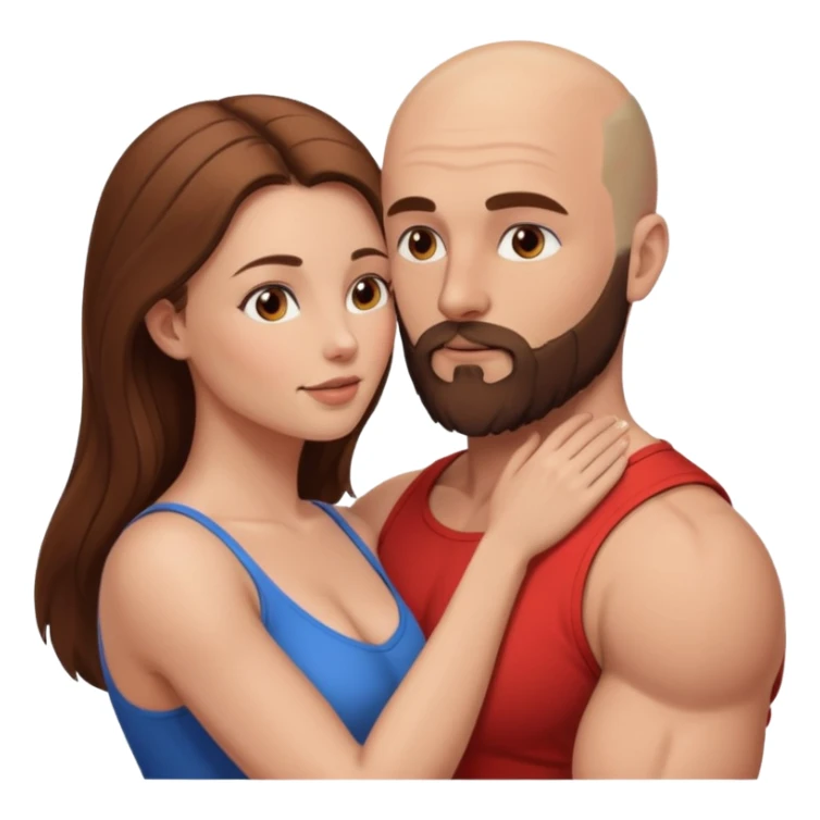 intimate moment between lovers muscular bald man brown beard, beautiful long hair woman sticker