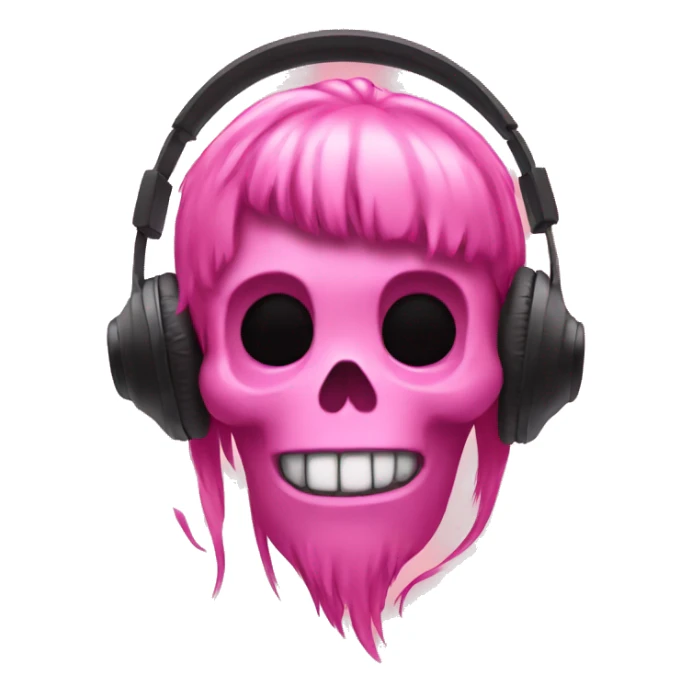 pink skull with hair with headphones sticker