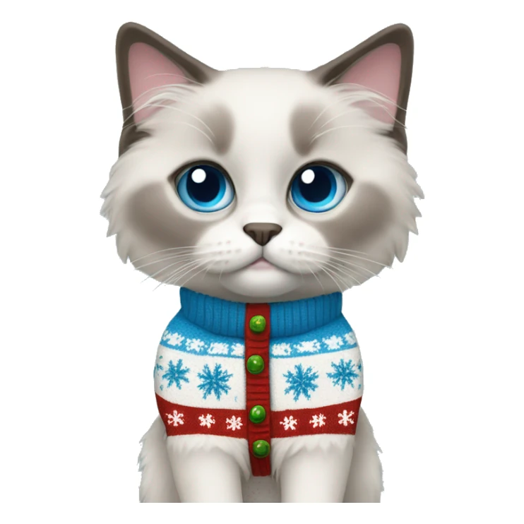 Ragdoll with blue eyes wearing a christmas sweater sticker
