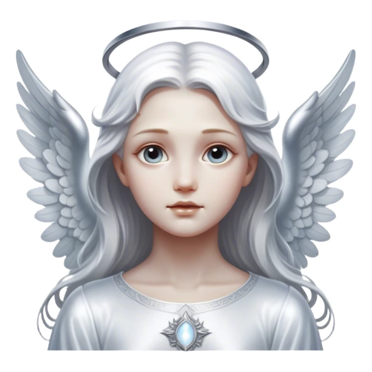 Cinematic Angel, Ultra realistic 32k HD, hauntingly beautiful, Balanced features, highly detailed, glowing with silver light, high shine, remembrance, a painting of white silver, fanciful, enchanting, ghostly. The image is so lifelike it feels as though it could leap off the canvas at any moment sticker