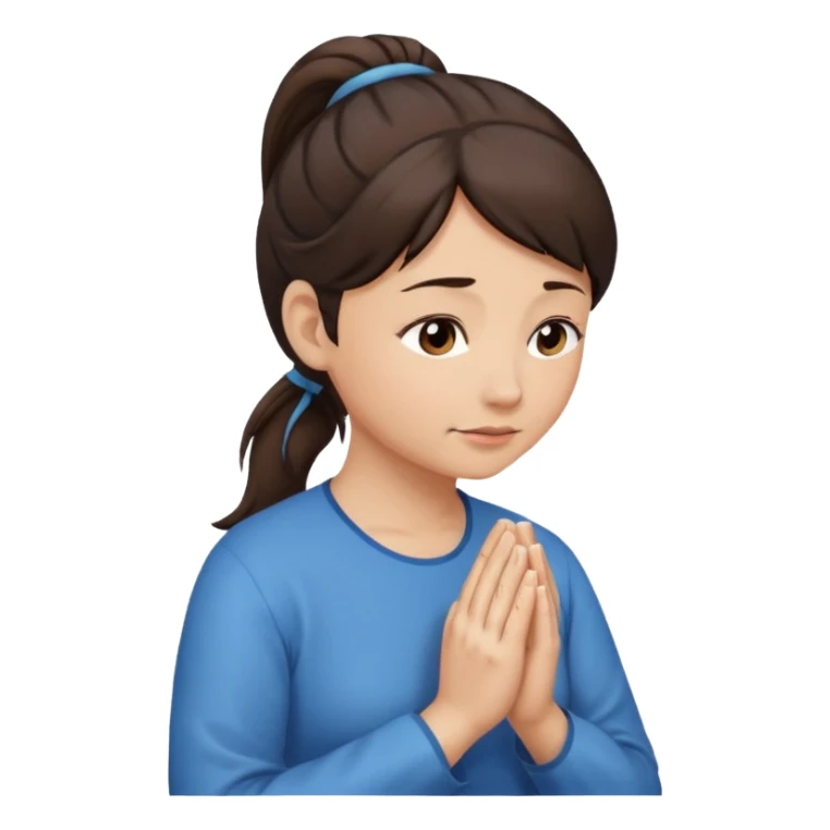 Woman middle aged medium dark brown hair in ponytail light medium skin praying sticker