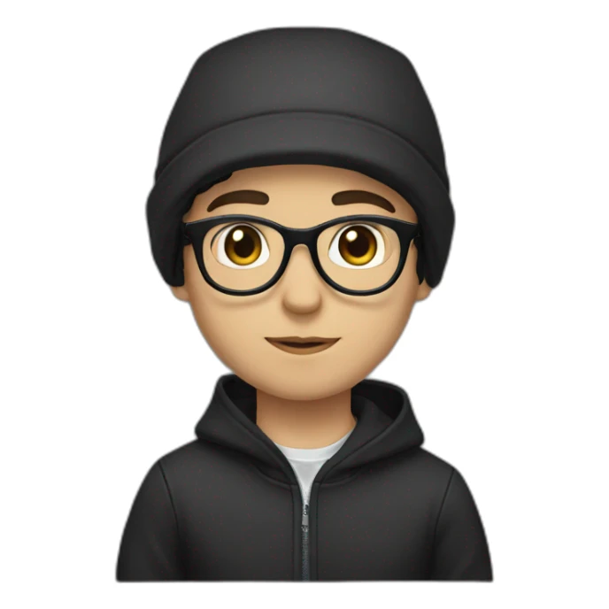 white boy black hair black hoodie cap with glasses sticker